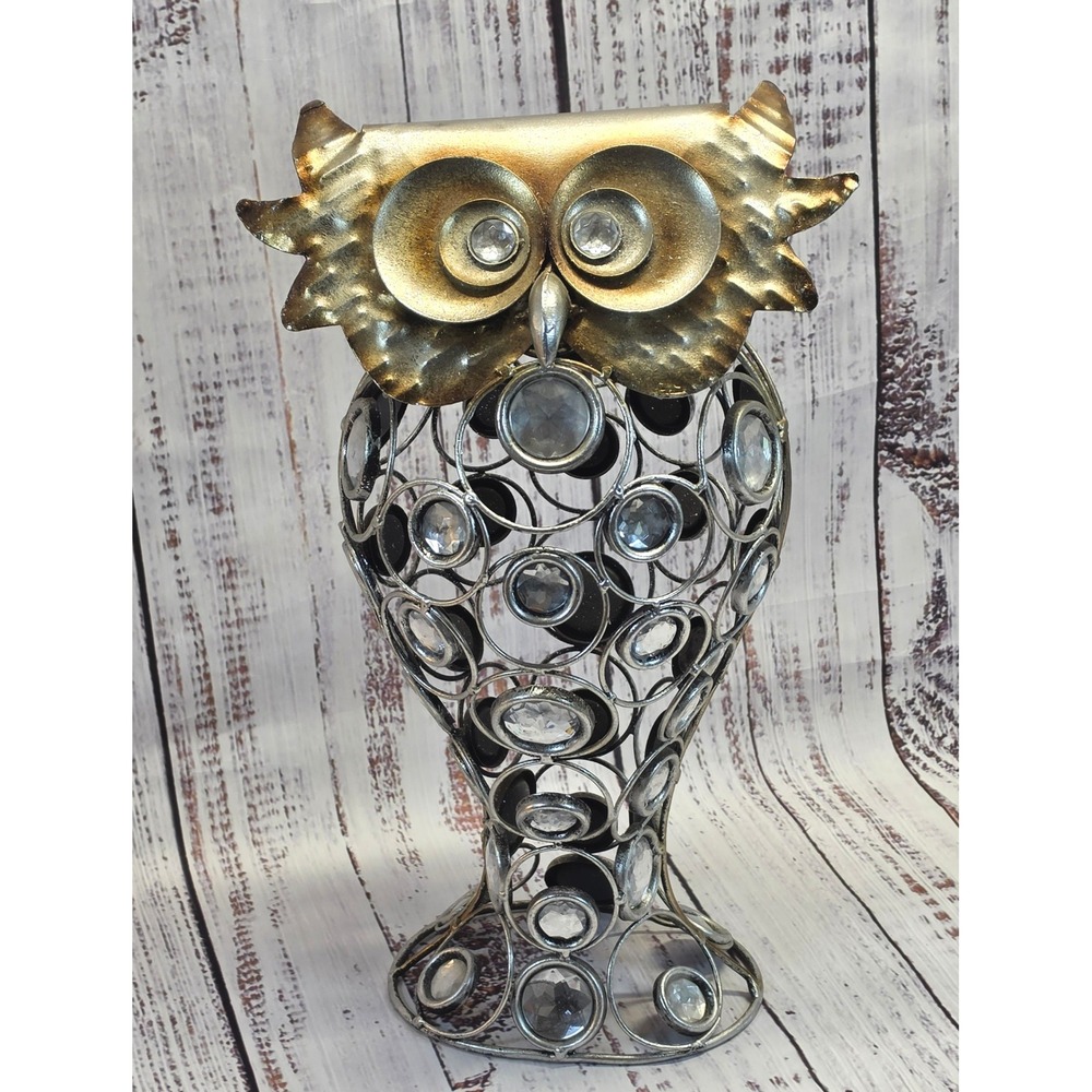 Pier One Imports Owl Figurine Home Decor Gold Silver Jeweled Excellent Metal